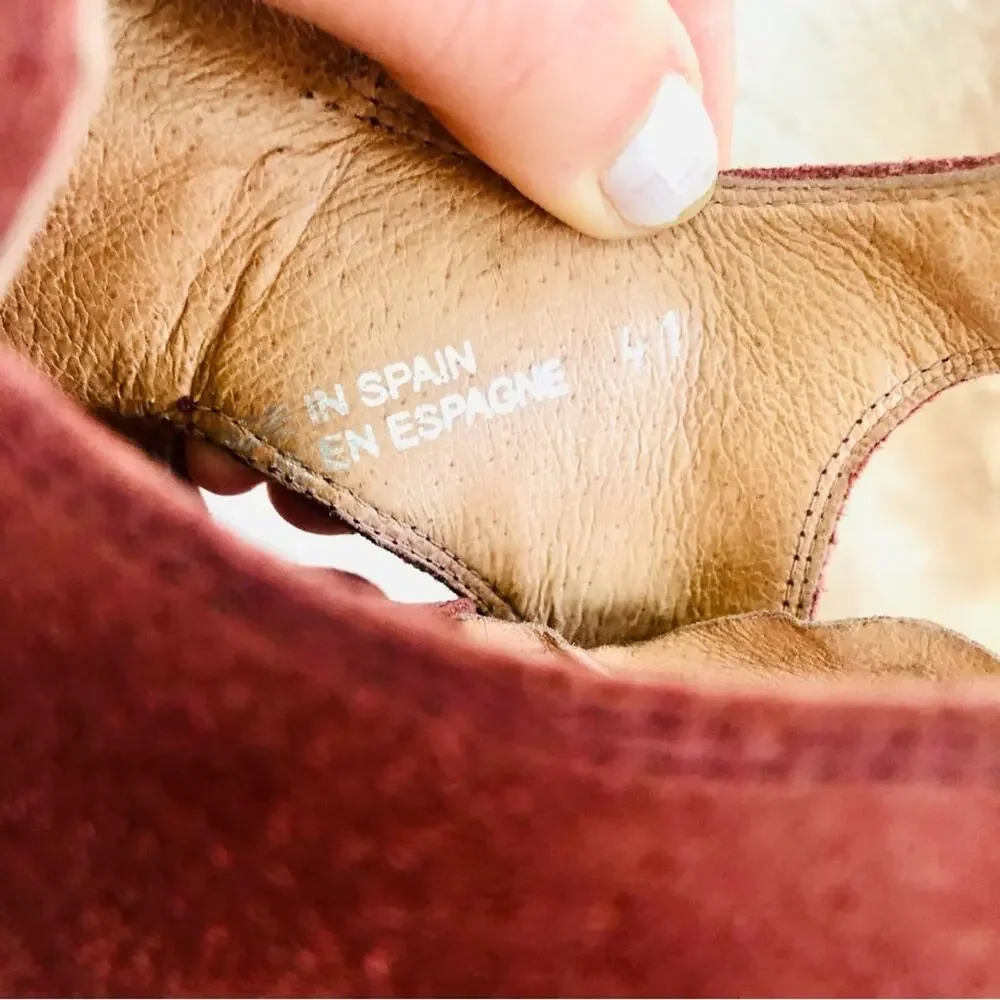 ANTHROPOLOGIE SCHULER SONS Maroon Burgundy Sling Back Lace Block Heels Sandals - Picture 11 of 12